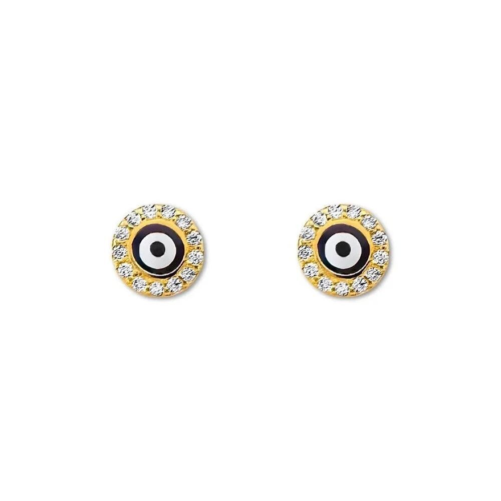 14K Gold Evil Eye Push Back Studs By Tehrani Jewelry